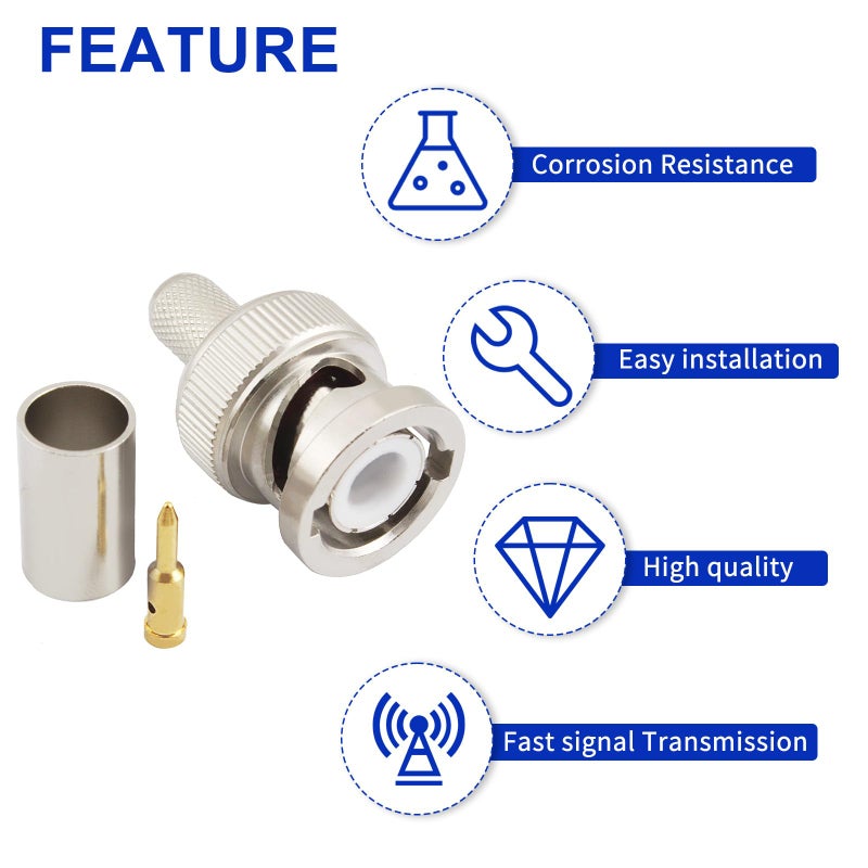 eifagur BNC Male Q9 Plug Crimp for RG8X RG-8X Mini-RG8 LMR240 50 Ohm Coax Cable Straight RF Coaxial Adapter Connector ï¼ˆPack of 10ï¼‰ - Image 3